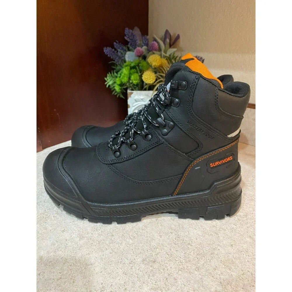 Herman Survivors Mens Waterproof Work Boots Size 7.5 Black Leather Slip-Resistan